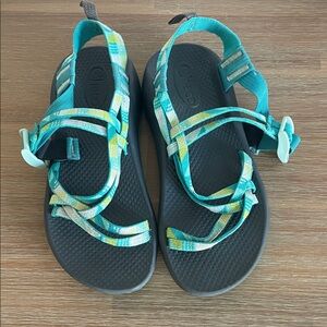 Chaco Aqua and Lime Strappy size 4